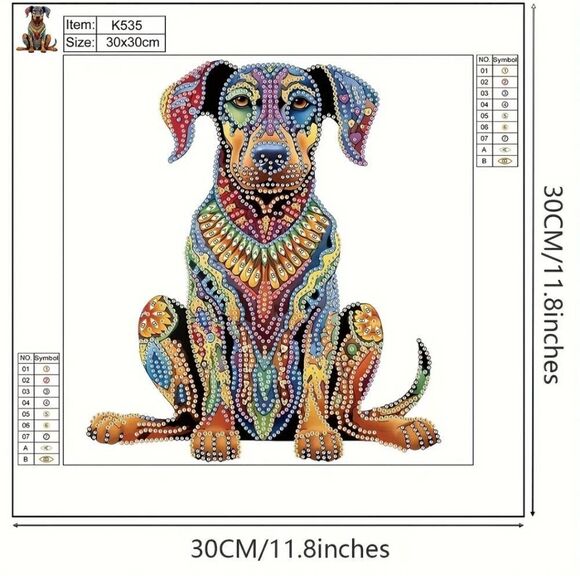 Diamond painting kit,  dog, measures 30 x 30 cm - Picture 2 of 5